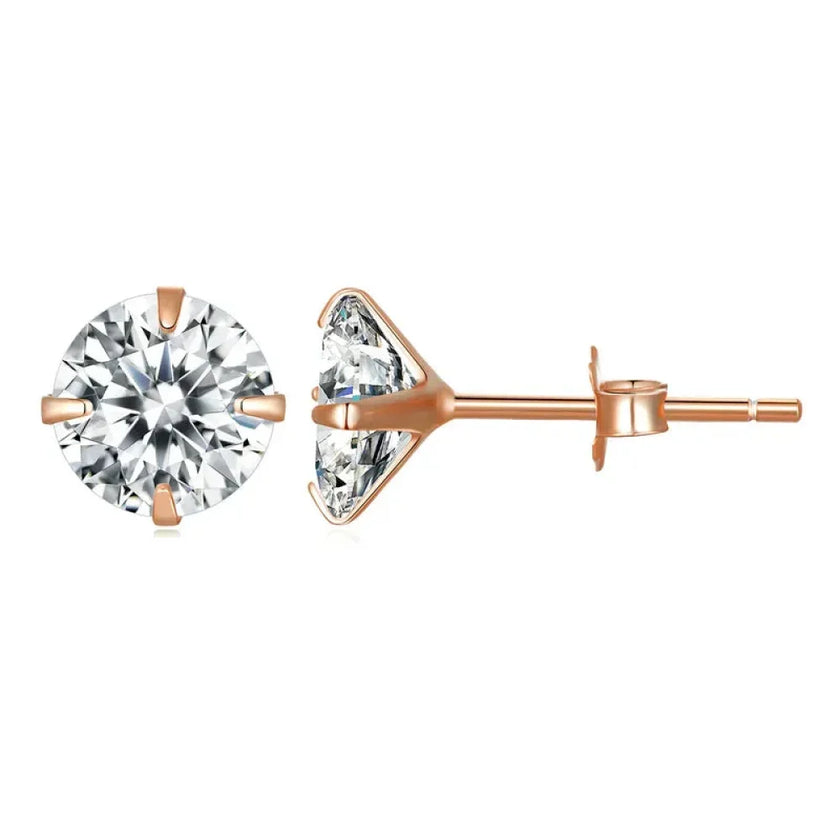 Cz Stud Earrings - 925 Sterling Silver Platinum Plated - Round Cubic Zirconia Hypoallergenic Earrings 4Mm 5Mm 6Mm 7Mm Bse166