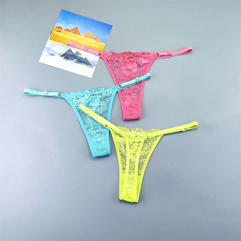 3PCS Lace Thong Set – Sheer, Strappy & Seductive