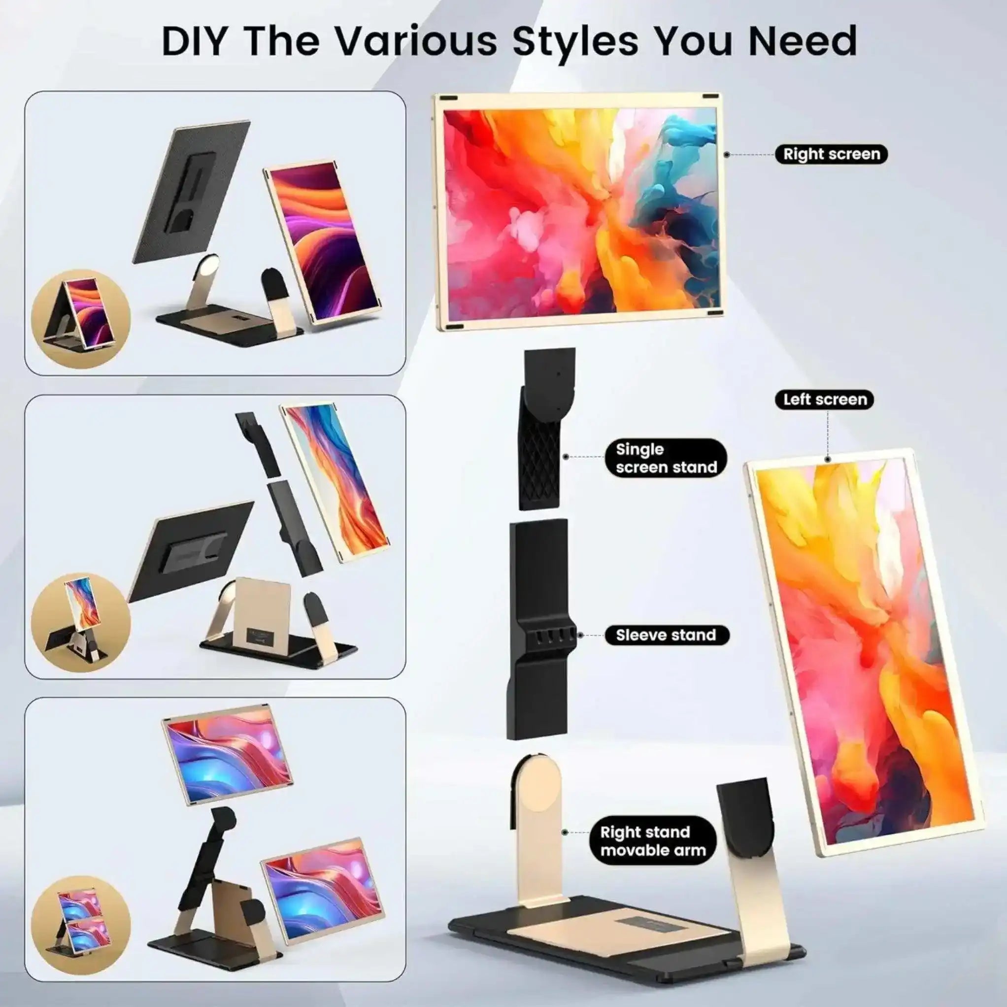 TUTT 16” FHD Portable Monitor 16:10 Aspect Ratio | Triple Laptop Screen Extender | USB-C/HDMI 7 Viewing Modes | All Devices Compatible with Converter Cable (H5 Included) S7 Pro