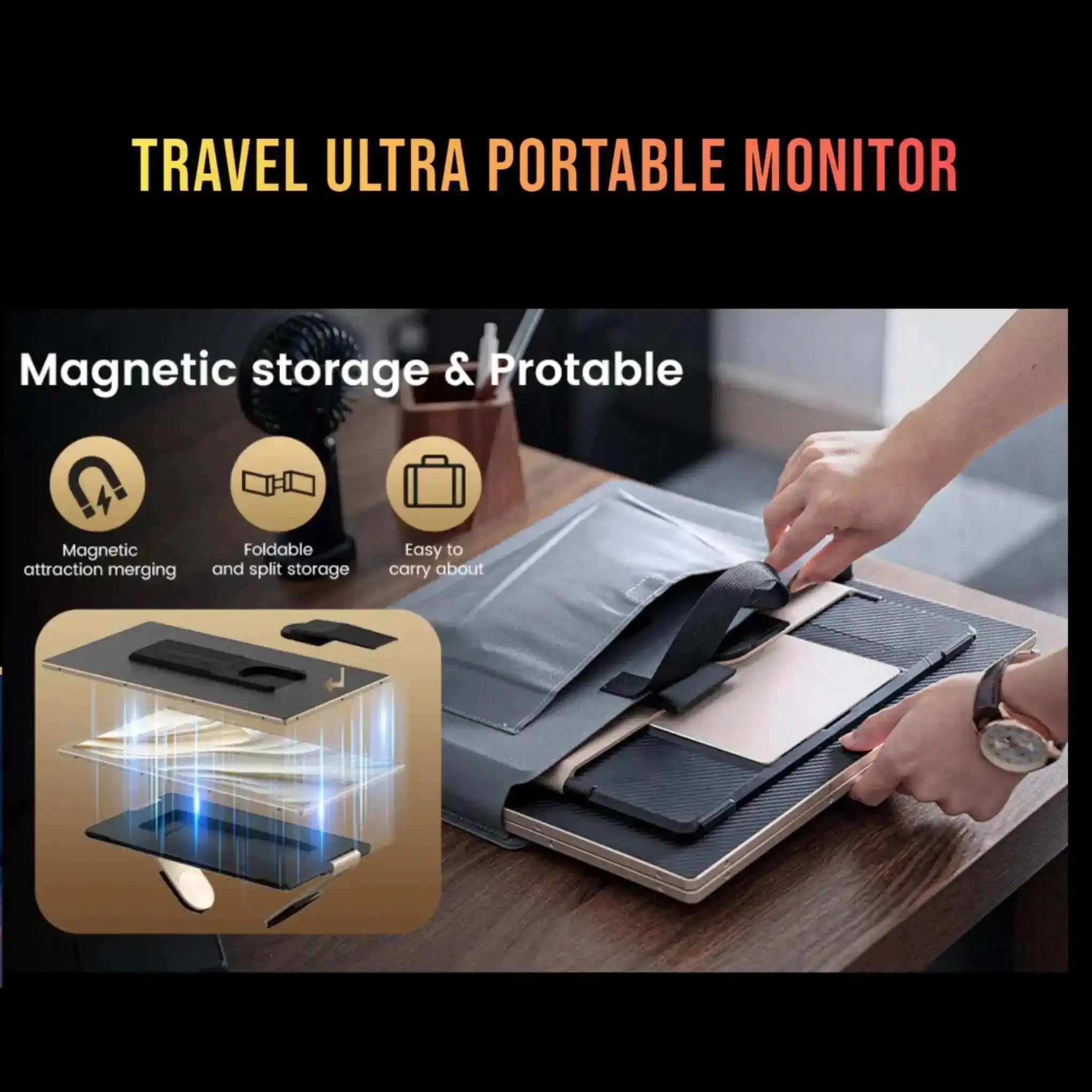 TUTT 16” FHD Portable Monitor 16:10 Aspect Ratio | Triple Laptop Screen Extender | USB-C/HDMI 7 Viewing Modes | All Devices Compatible with Converter Cable (H5 Included) S7 Pro