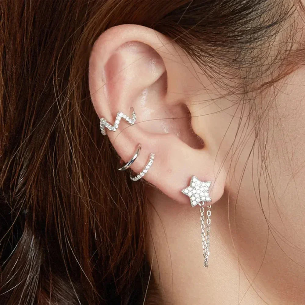 925 Sterling Silver Ear Cuff - Elegant Gold Color Clip Earrings For Women