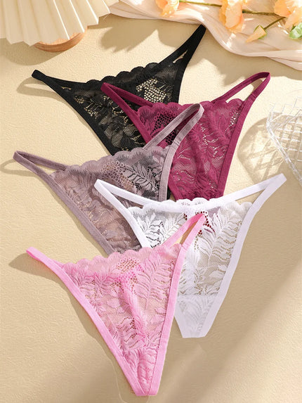 5PCS Lace Temptation G-String Set – Sheer Lace, Sexy & Soft G-Strings