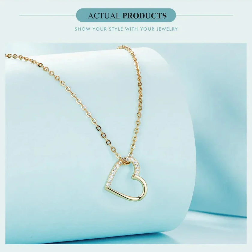 Genuine 925 Sterling Silver The Shape Of Love Chain Necklace For Women - Fine Jewelry 18.11'' Collar