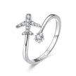 925 Sterling Silver CZ Flying Plane Open Ring