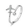 925 Sterling Silver CZ Flying Plane Open Ring