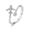 925 Sterling Silver CZ Flying Plane Open Ring