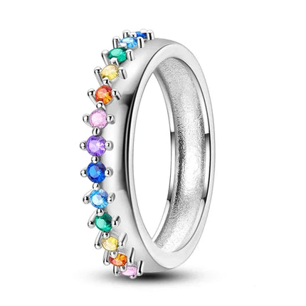 925 Sterling Silver Rainbow Gemstone Band Ring
