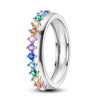 925 Sterling Silver Rainbow Gemstone Band Ring