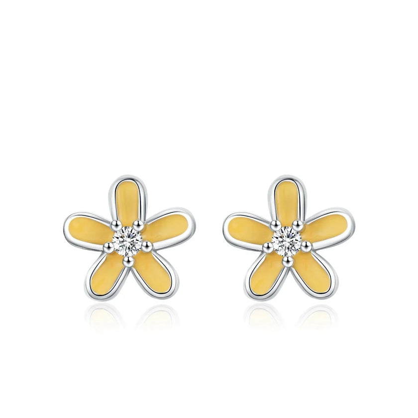 925 Sterling Silver Colorful Enamel Flower Stud Earrings - Minimalist & Cute