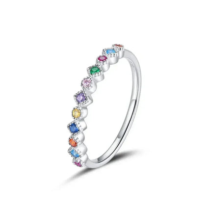 925 Sterling Silver Rainbow CZ Band Ring