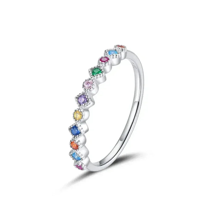 925 Sterling Silver Rainbow CZ Band Ring