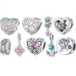 925 Sterling Silver Diy Heart Charm With Pink Zircon - Bsc777