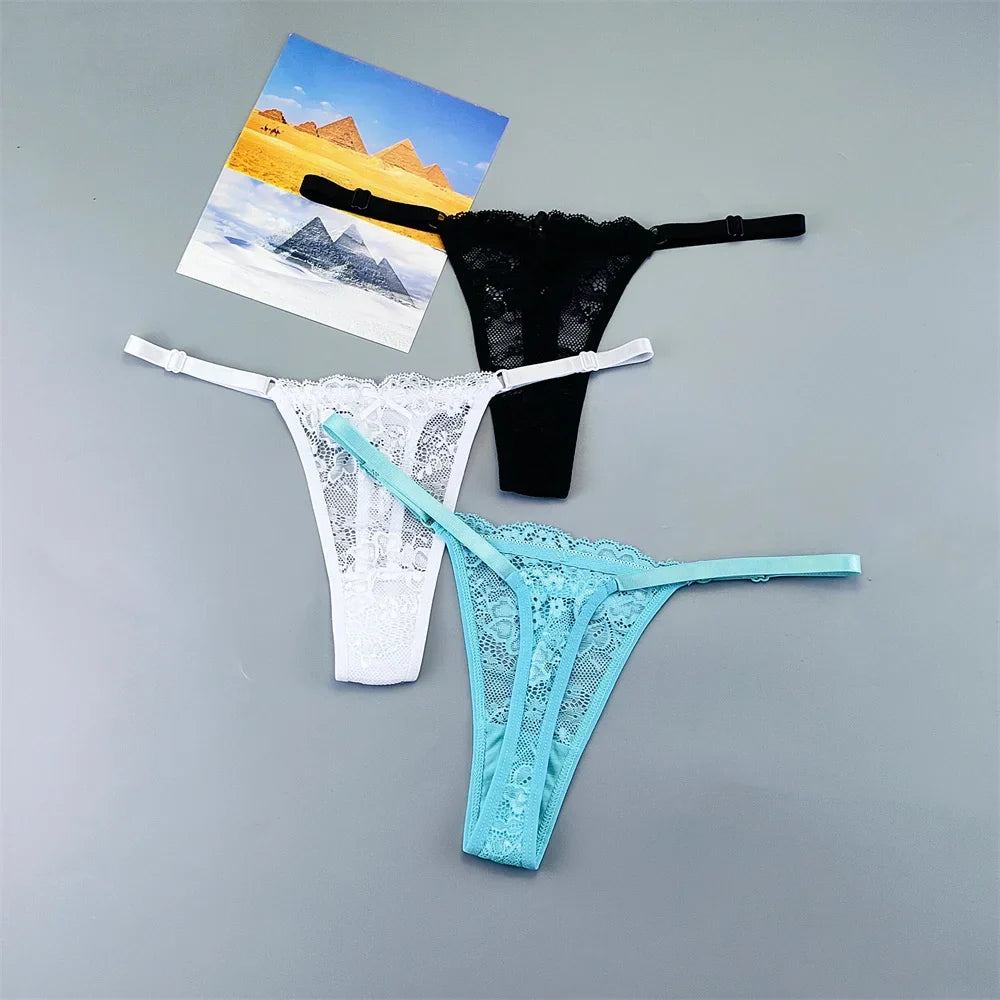 3PCS Lace Thong Set – Sheer, Strappy & Seductive