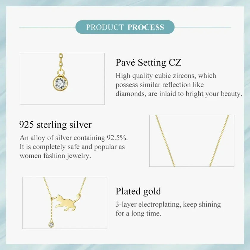 Breathtaking 925 Sterling Silver Cat Necklace | Elegant Pendant Collarbone Jewelry Scn232 In 3 Colors