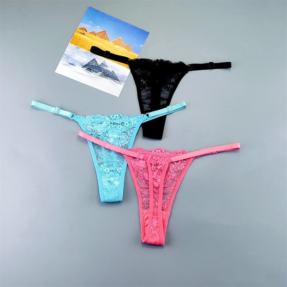 3PCS Lace Thong Set – Sheer, Strappy & Seductive