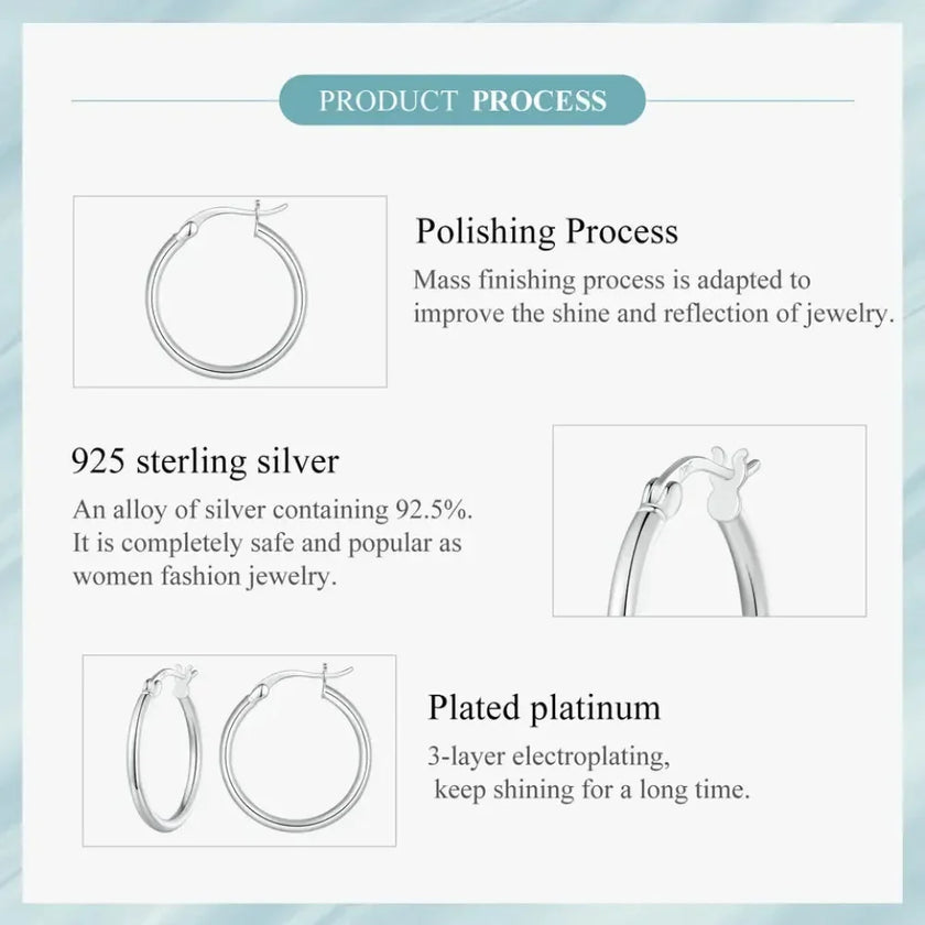 14K White Gold Plated 925 Sterling Silver Hoop Earrings | Hypoallergenic 24mm Hoops