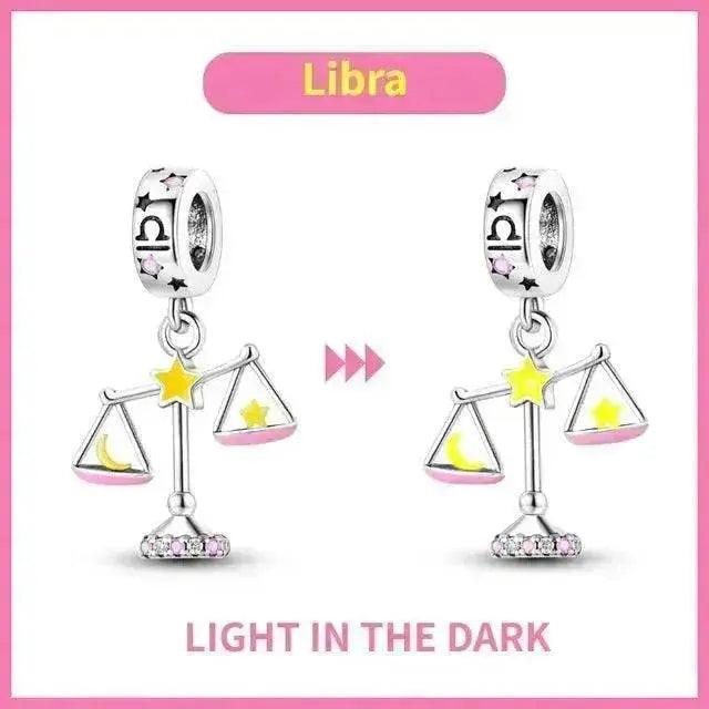 S925 Silver Colorful Luminous Twelve Constellation Pendant