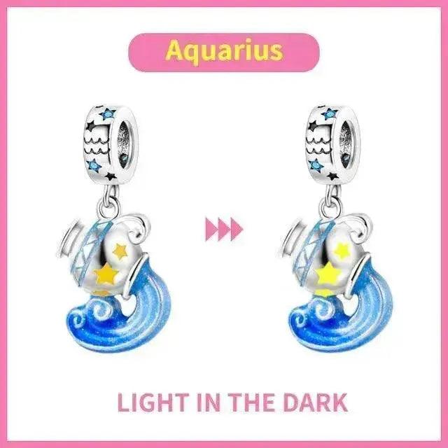 S925 Silver Colorful Luminous Twelve Constellation Pendant