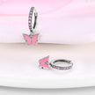 Charming Pink Butterfly Sterling Silver Hoop Earrings With Cubic Zirconia