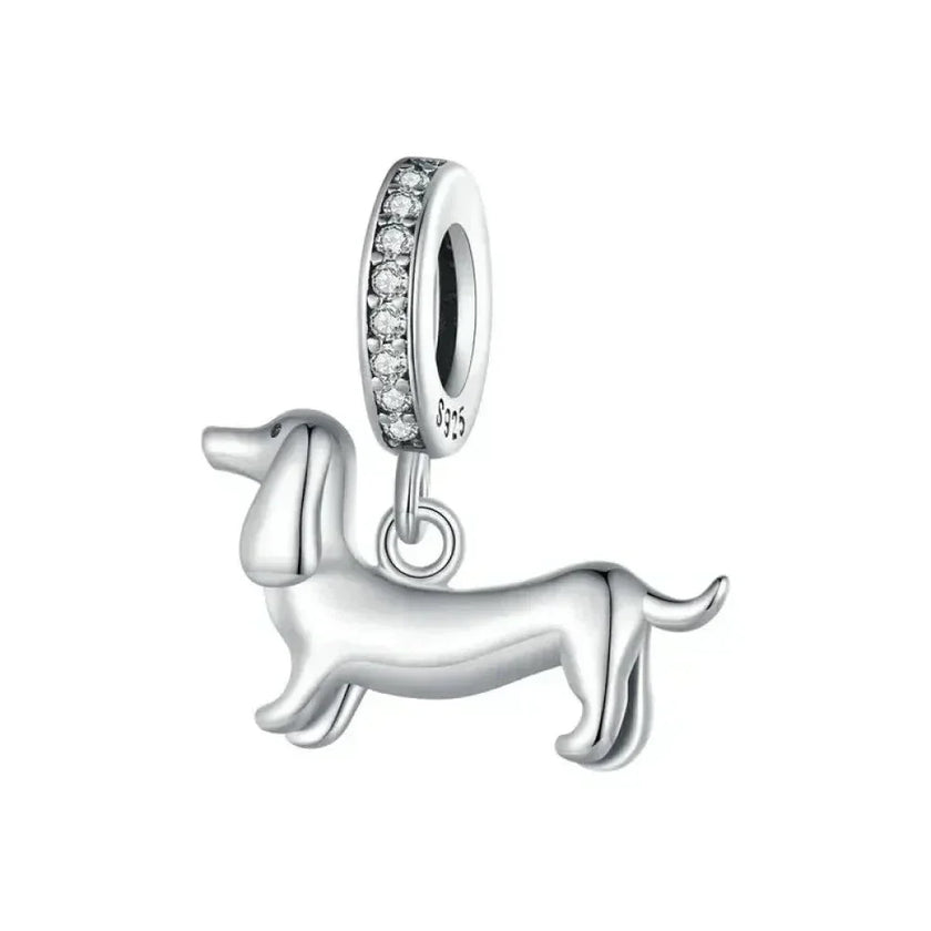 Genuine 925 Sterling Silver Pet Dog Charm For Bracelet - Poodle Dachshund Pendant