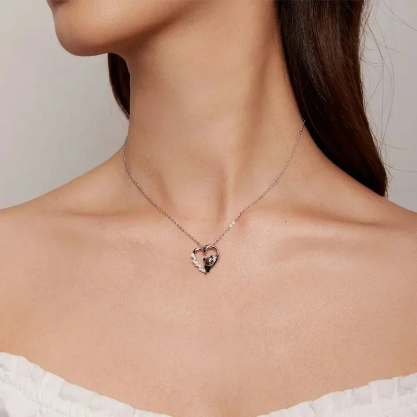 925 Sterling Silver Baby Panda Crystal Necklace | Enamel Cute Animal Charm Chain Link | Women'S Gift - 17.71'' Scn453