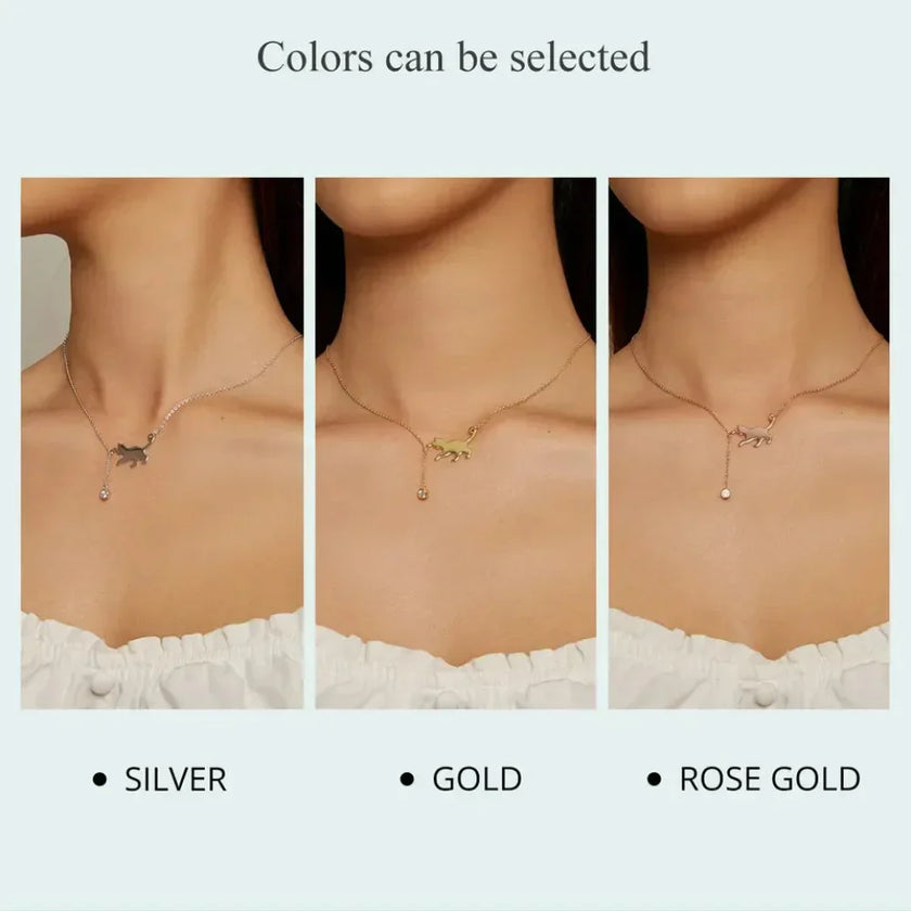 Breathtaking 925 Sterling Silver Cat Necklace | Elegant Pendant Collarbone Jewelry Scn232 In 3 Colors