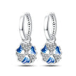 Elegant Blue Flower Charm Sterling Silver Hoop Earrings