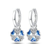 Elegant Blue Flower Charm Sterling Silver Hoop Earrings