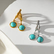 Style SAGRES White Gold (Silver Toned): Vintage Inspired Natural Stone Drop Hoop Earrings