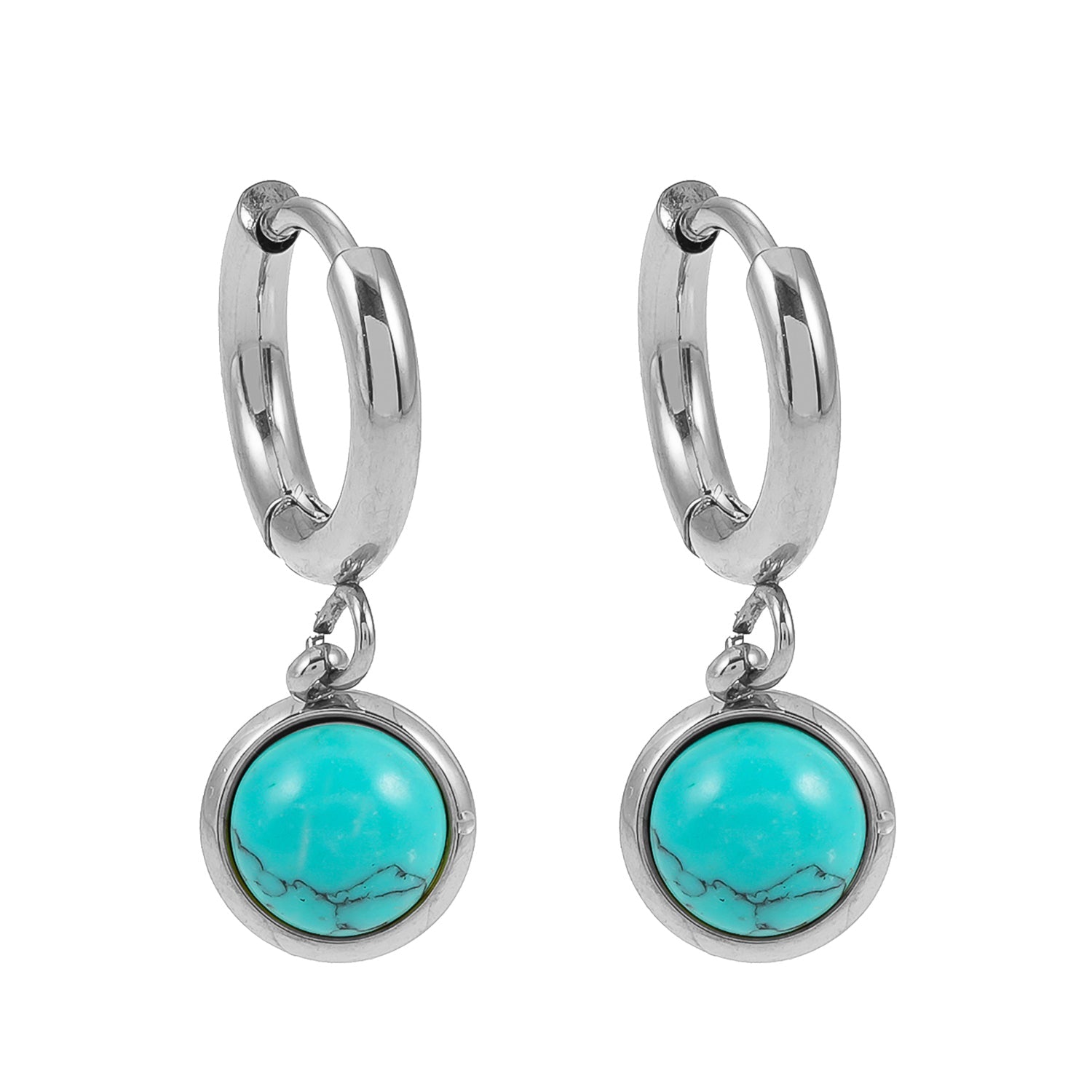 Style SAGRES White Gold (Silver Toned): Vintage Inspired Natural Stone Drop Hoop Earrings