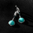 Style SAGRES White Gold (Silver Toned): Vintage Inspired Natural Stone Drop Hoop Earrings
