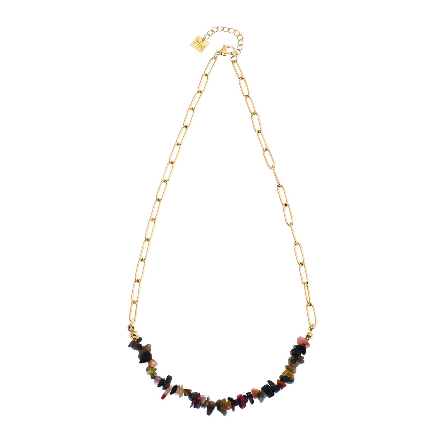 SALINAS Paper-Clip Linked Chain & TOURMALINE Gemstones Combination Necklace