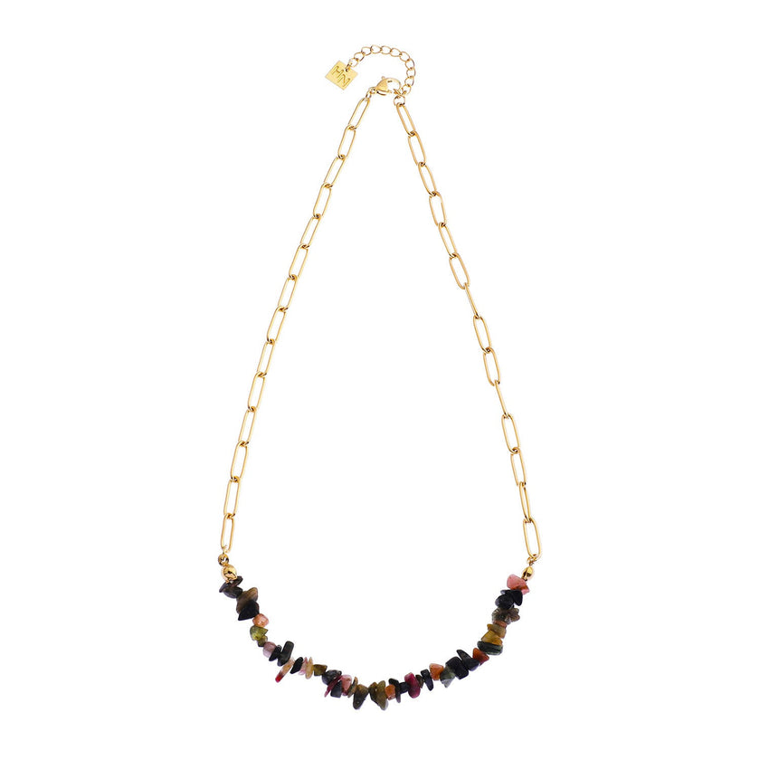 SALINAS Paper-Clip Linked Chain & TOURMALINE Gemstones Combination Necklace