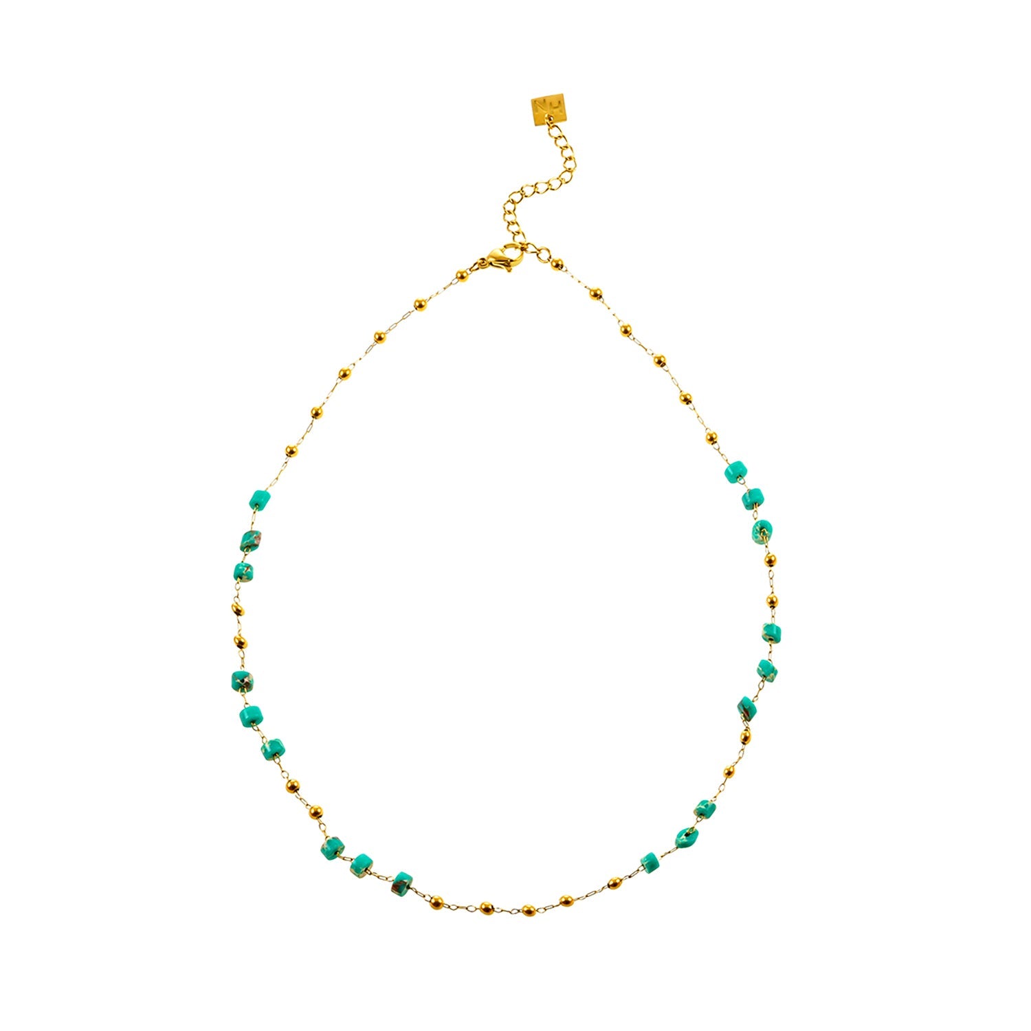 SANTA CRUZ Blue : Collier chaîne avec perles dorées et pierres naturelles.