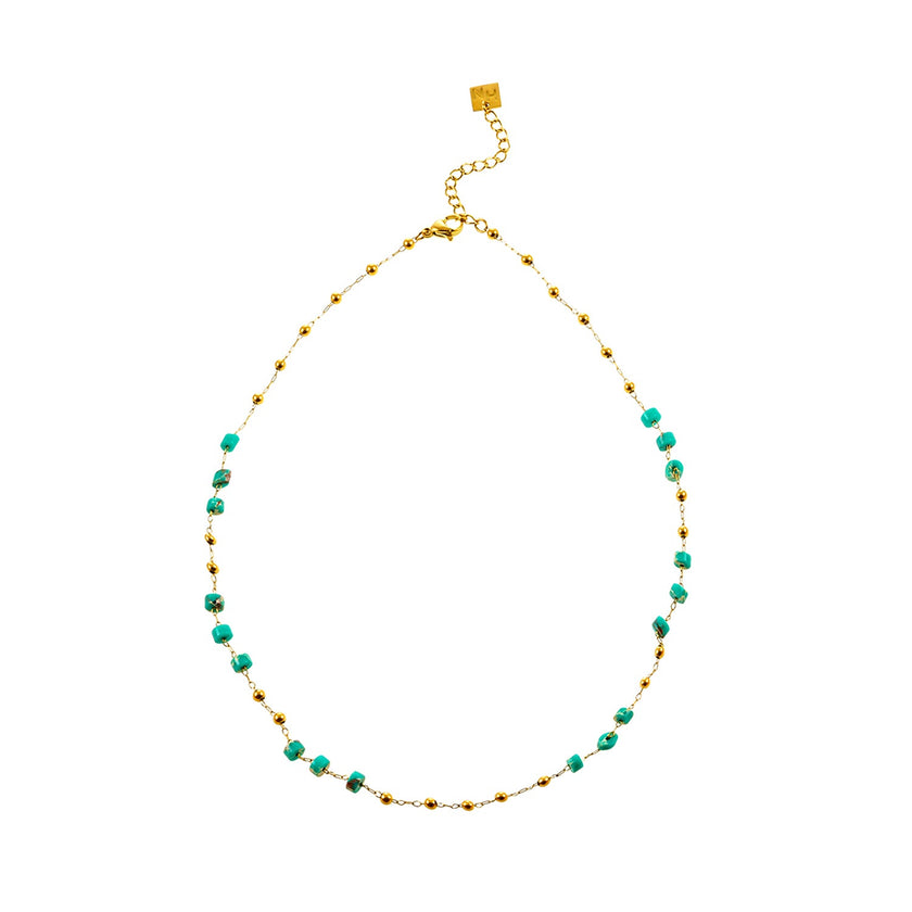 SANTA CRUZ Blue : Collier chaîne avec perles dorées et pierres naturelles.