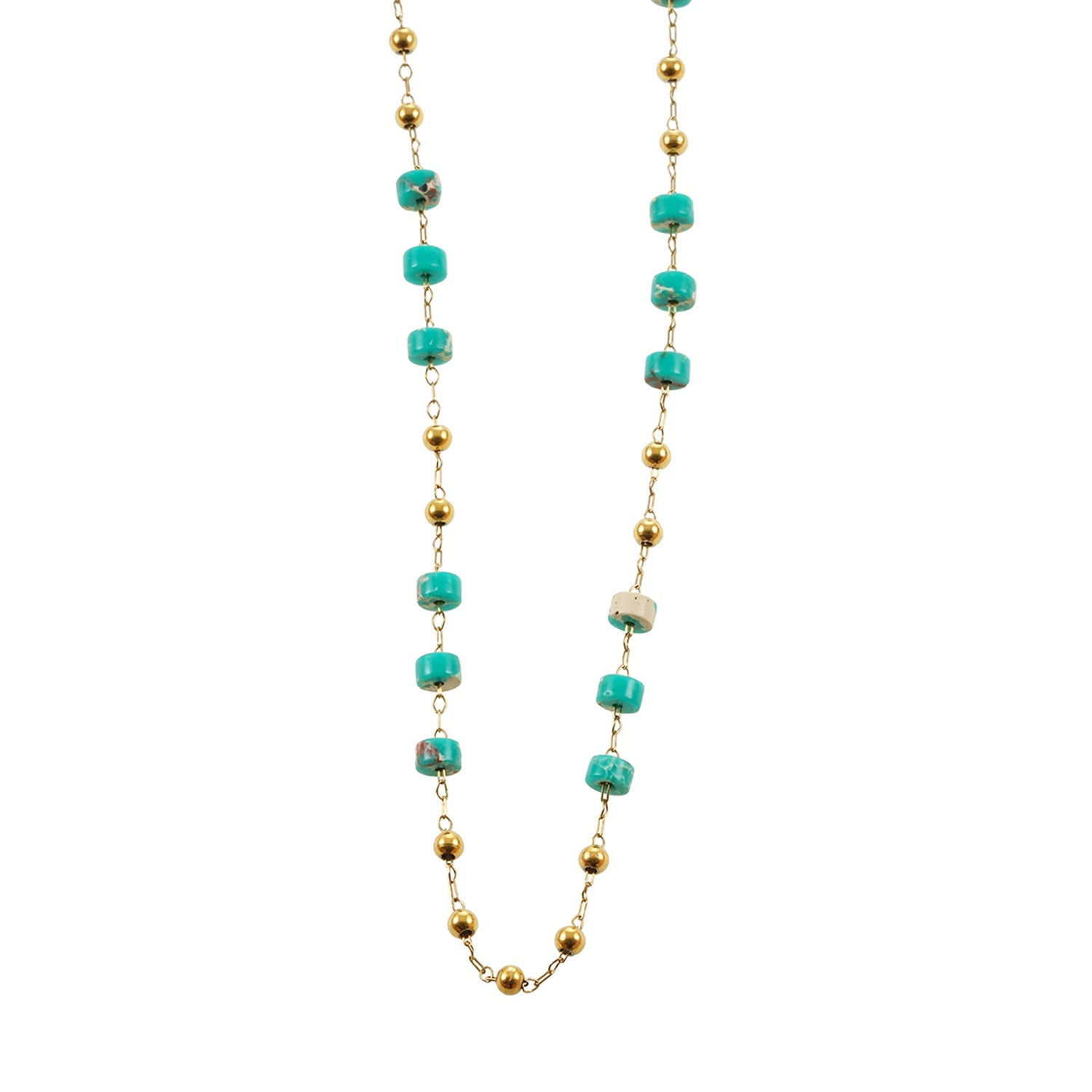 SANTA CRUZ Blue : Collier chaîne avec perles dorées et pierres naturelles.