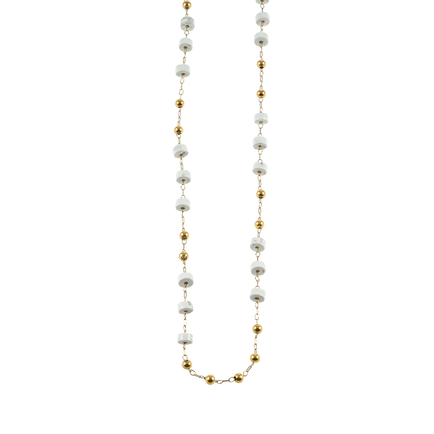 SANTA CRUZ White : Collier chaîne avec perles dorées et pierres blanches.