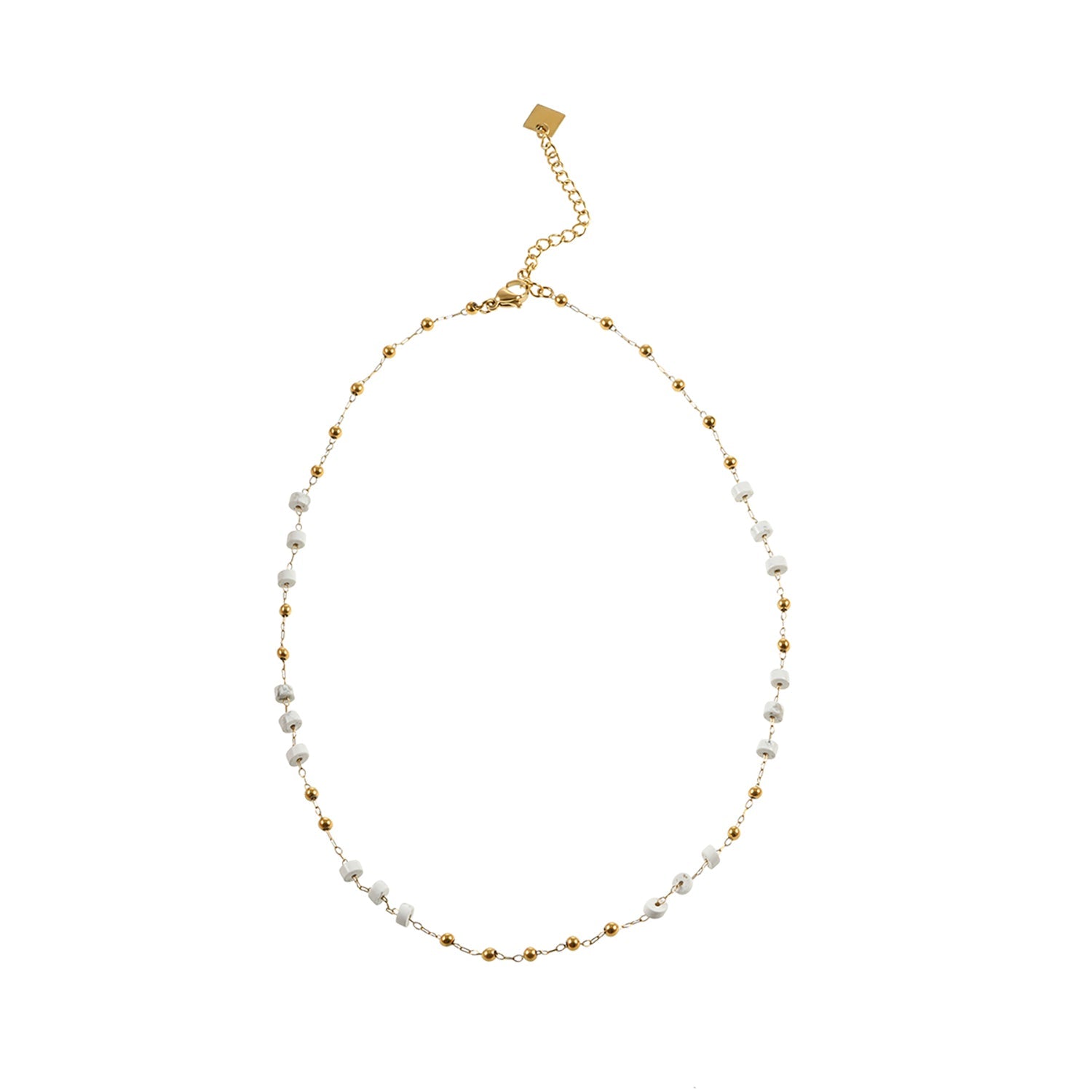 SANTA CRUZ White : Collier chaîne avec perles dorées et pierres blanches.