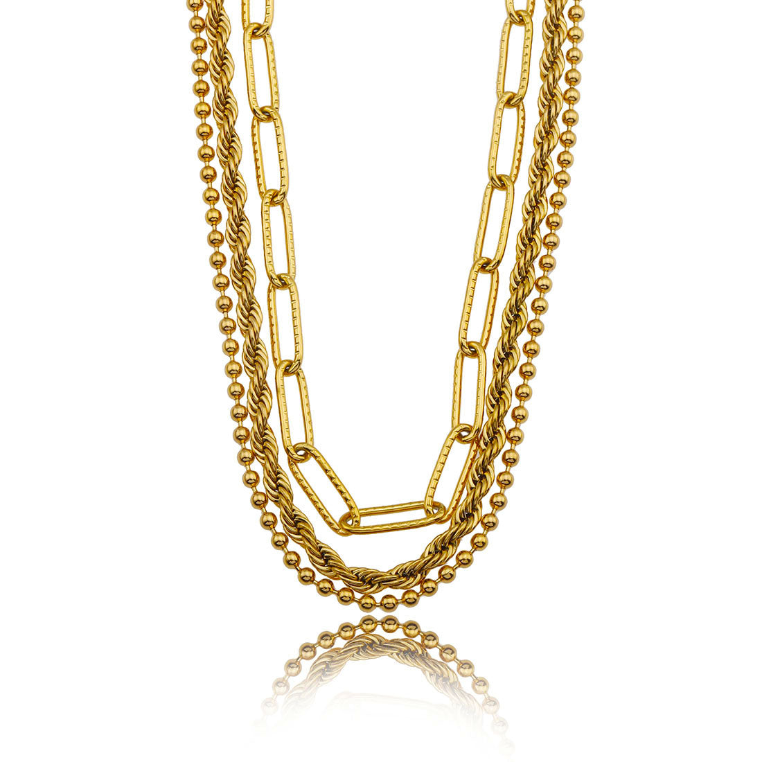 SELENE : Collier en or à trois rangs de chaînes mixtes