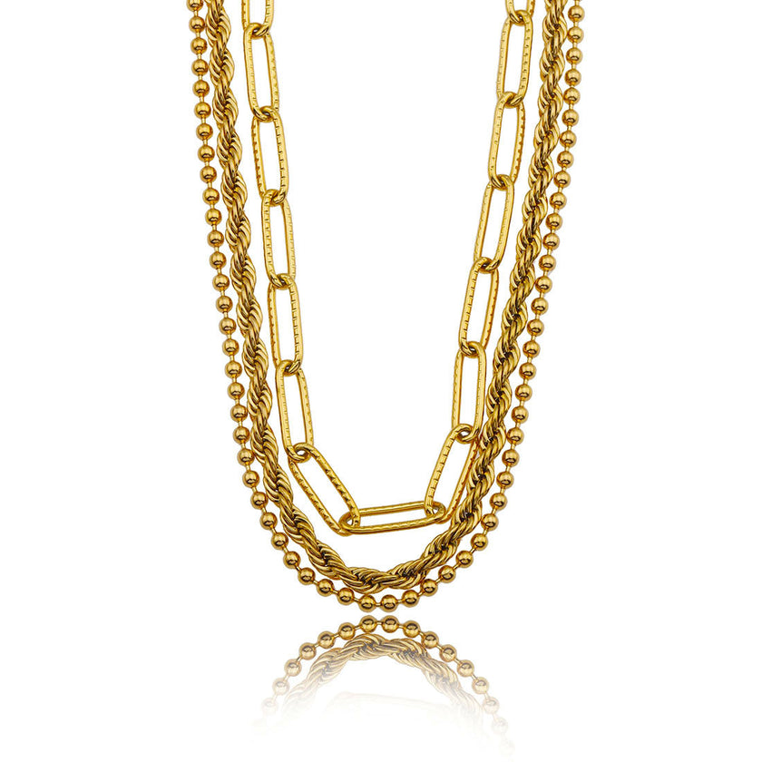 SELENE : Collier en or à trois rangs de chaînes mixtes