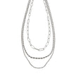 SELENE: Triple Layer Mixed Chain Necklace in Silver Toned White Gold