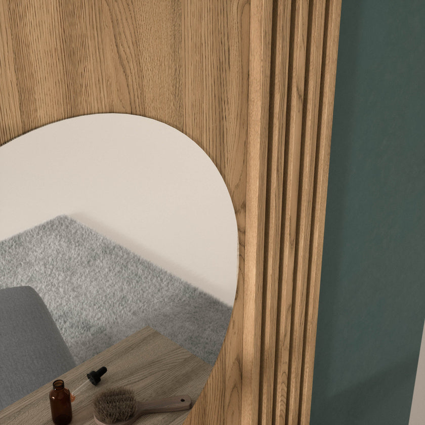 Entsian Oak Wood Paneled Floating Vanity w/Mirror - Artisan Oak