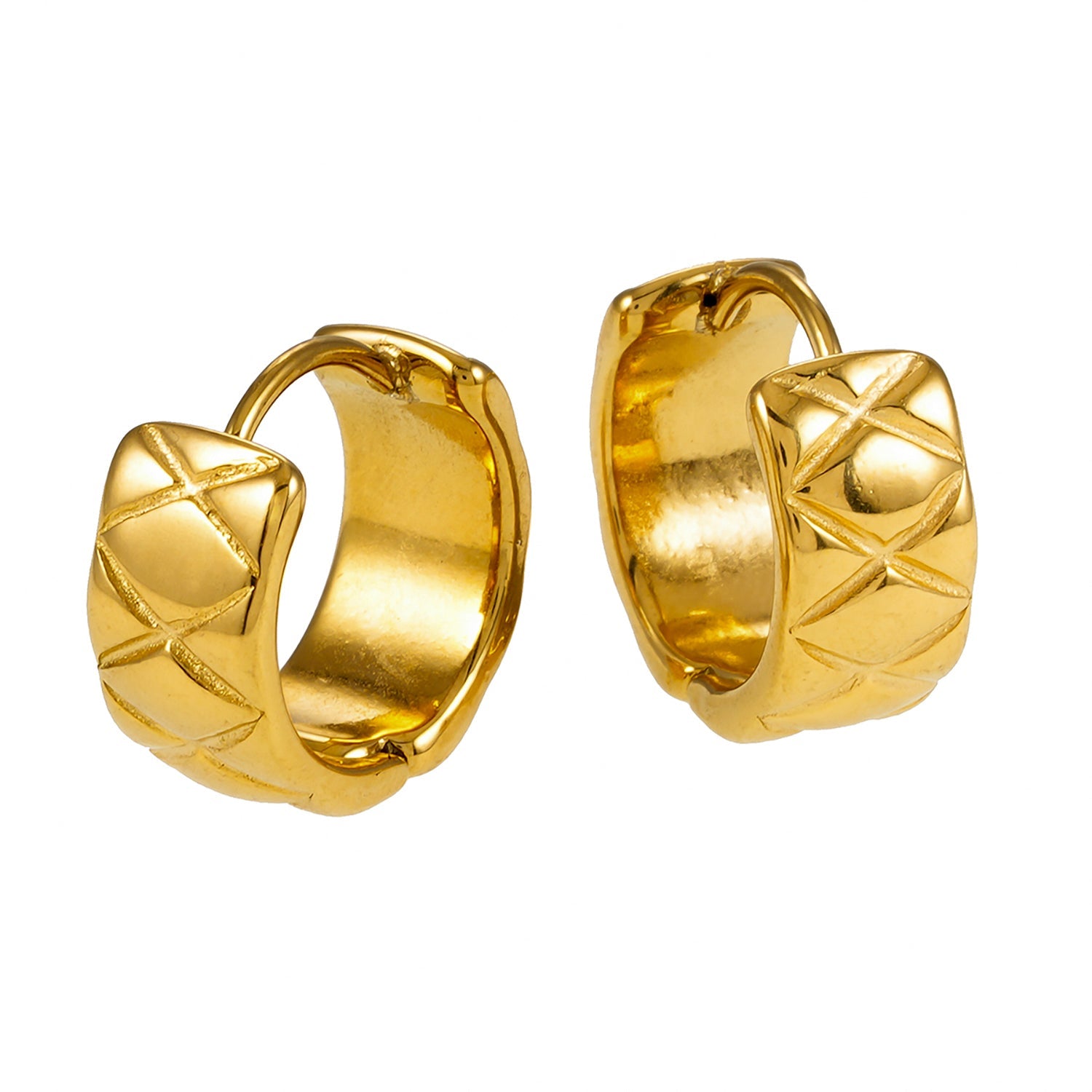 SHELBURNE : Boucles d'oreilles mini-cercles larges décoratives gravées en or.
