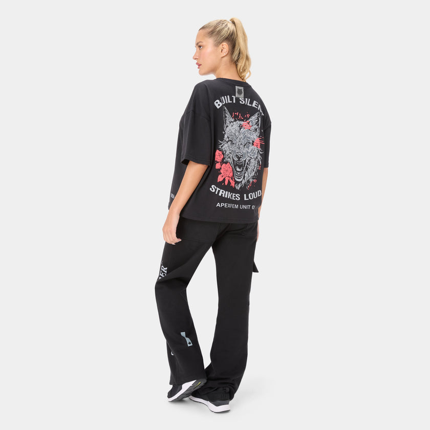 SHEWOLF_09 OVERSIZED TEE — WAR BLACK