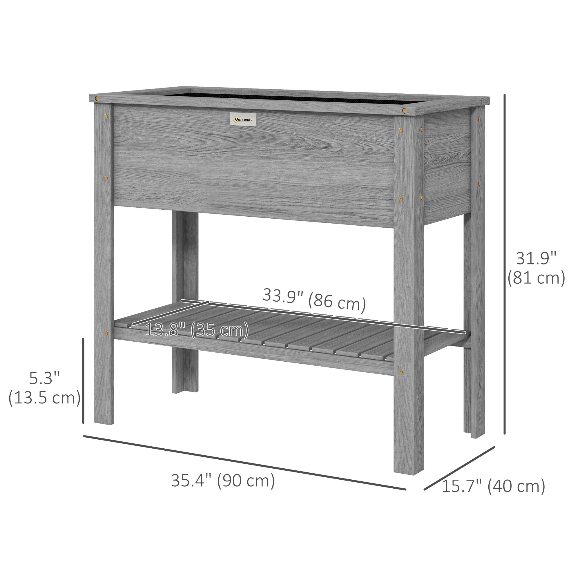 Outsunny Elevated Planter Paradise: Raised Bed Box with Shelf for Flowers, Vegetables, and Planter Box, Drain Holes, 36
