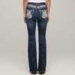 Skull Rider Women’s Bootcut Motorcycle Bling Jeans. High Waisted Embroidered Western Denim