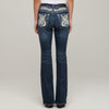 Skull Rider Women’s Bootcut Motorcycle Bling Jeans. High Waisted Embroidered Western Denim