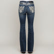 Skull Rider Women’s Music Note & Electric Guitar Bling Jeans. High Waisted Bootcut Western Denim