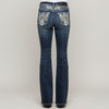 Skull Rider Women’s Music Note & Electric Guitar Bling Jeans. High Waisted Bootcut Western Denim