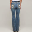 Skull Rider Women’s Skull & Rose Embroidered Bling Jeans. High Waisted Bootcut